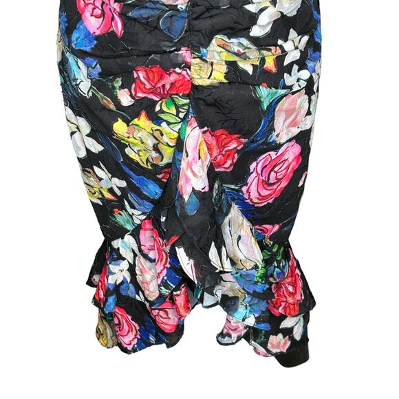 Aidan Printed Burnout Cocktail Dress In Black Multi Size 2 Floral Ruffle Hi Low - Picture 4 of 11